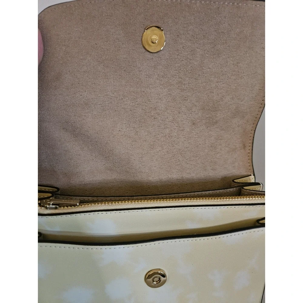 Coach Yellow Floral Klare Crossbody Bag  Gold Chain Strap and Suede Interior